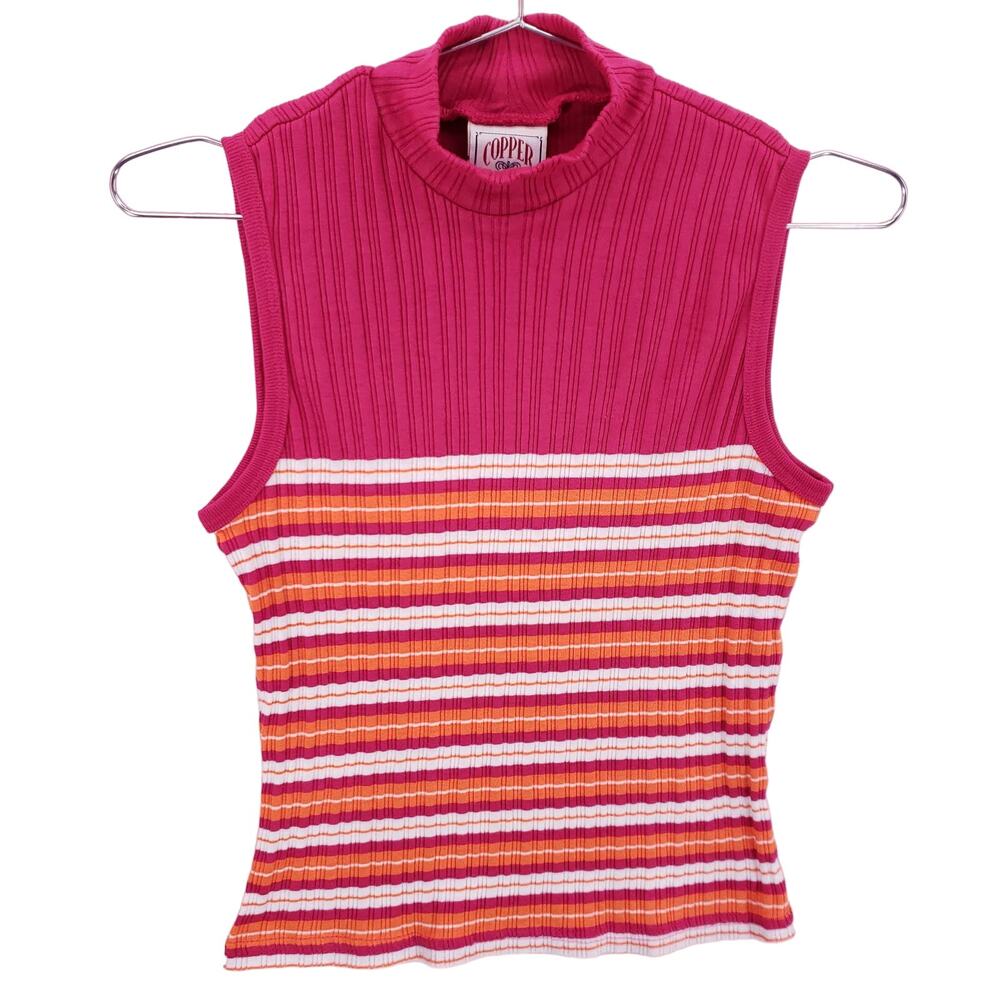 Copper Key Tank Top‎ Womens Medium Pink White Orange Striped Mock Neck Pullover